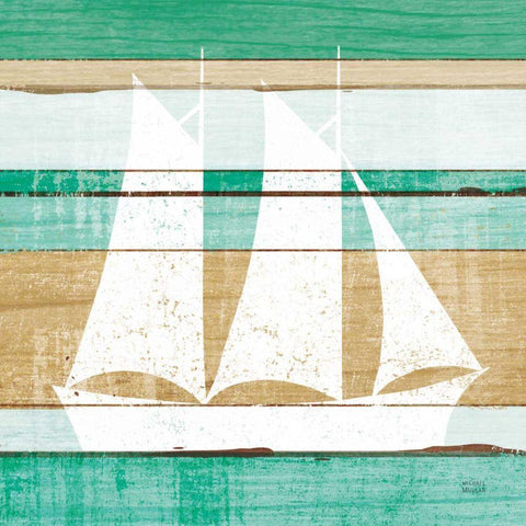 Beachscape V Boat Green Gold Ornate Wood Framed Art Print with Double Matting by Mullan, Michael