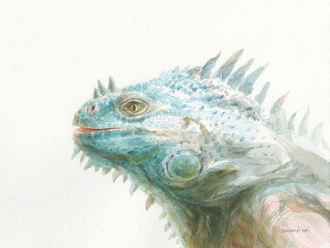 Tropical Iguana White Modern Wood Framed Art Print with Double Matting by Nai, Danhui