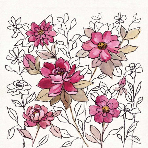 Magenta Flower Lace I Black Modern Wood Framed Art Print with Double Matting by Vassileva, Silvia