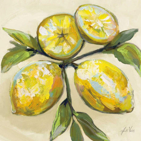 Lemons on Cream Gold Ornate Wood Framed Art Print with Double Matting by Vertentes, Jeanette