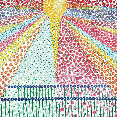 Sunburst of Flowers White Modern Wood Framed Art Print with Double Matting by Davis, Joan E.