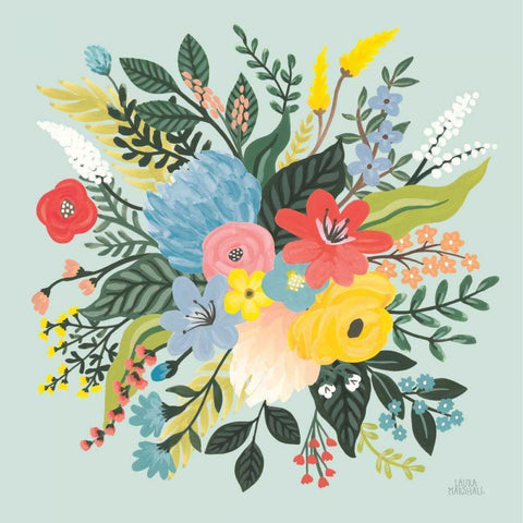 Wild Garden VI Blue White Modern Wood Framed Art Print by Marshall, Laura