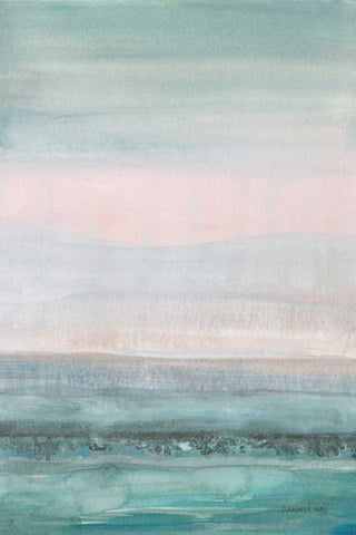 Pastel Seascape White Modern Wood Framed Art Print with Double Matting by Nai, Danhui