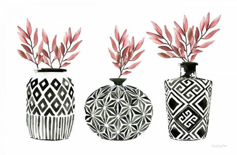 Geometric Vases I Black Ornate Wood Framed Art Print with Double Matting by Charro, Mercedes Lopez