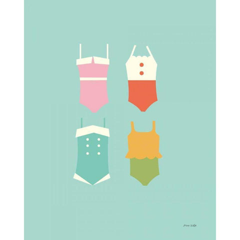 Summer Bathing Suits Blue White Modern Wood Framed Art Print by Kelle, Ann