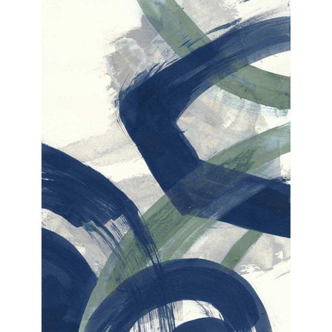 Navy Brushy Abstract I Black Modern Wood Framed Art Print with Double Matting by Nai, Danhui