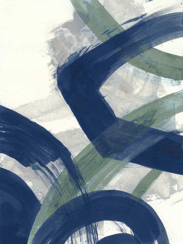 Navy Brushy Abstract I White Modern Wood Framed Art Print with Double Matting by Nai, Danhui