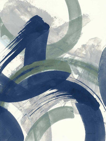 Navy Brushy Abstract II White Modern Wood Framed Art Print with Double Matting by Nai, Danhui