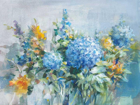 August Garden White Modern Wood Framed Art Print with Double Matting by Nai, Danhui