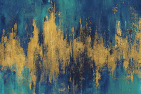 Blue and Gold Abstract Crop White Modern Wood Framed Art Print with Double Matting by Nai, Danhui
