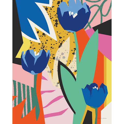 Blue Tulips Gold Ornate Wood Framed Art Print with Double Matting by Gallagher, Megan