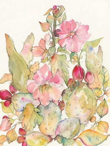 Cactus Blooms Black Ornate Wood Framed Art Print with Double Matting by Rice, Kristy