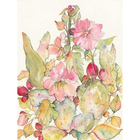 Cactus Blooms Gold Ornate Wood Framed Art Print with Double Matting by Rice, Kristy