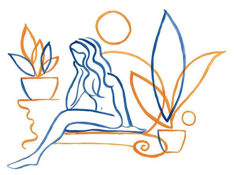 She is Thinking White Modern Wood Framed Art Print with Double Matting by Schlabach, Sue