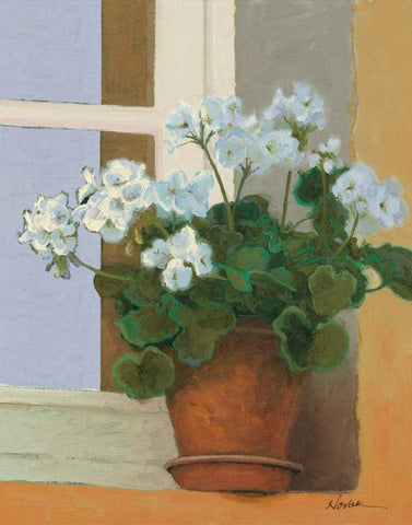 Creancey Geraniums II Light White Modern Wood Framed Art Print with Double Matting by Novak, Shirley