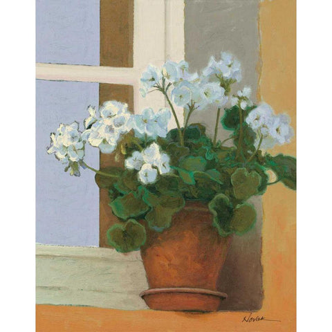 Creancey Geraniums II Light Gold Ornate Wood Framed Art Print with Double Matting by Novak, Shirley
