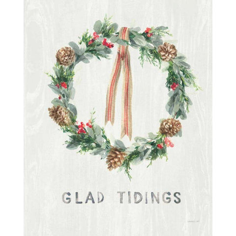 White and Bright Christmas Wreath II Gold Ornate Wood Framed Art Print with Double Matting by Nai, Danhui