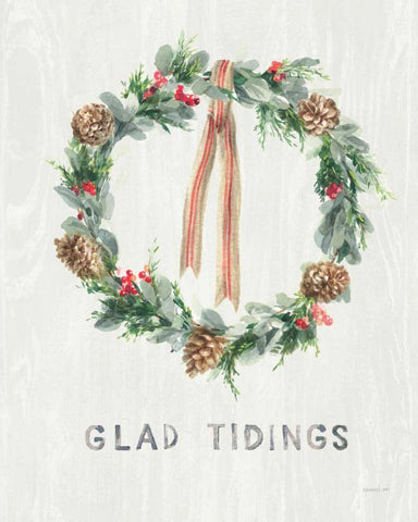 White and Bright Christmas Wreath II White Modern Wood Framed Art Print with Double Matting by Nai, Danhui