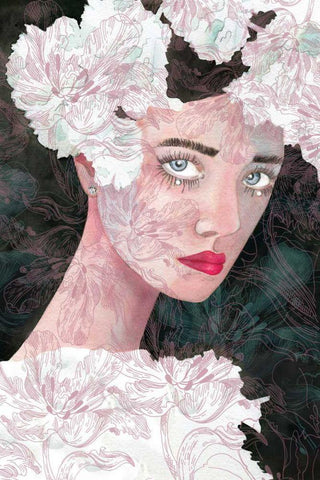 Floral Duchess White Modern Wood Framed Art Print with Double Matting by Charro, Mercedes Lopez