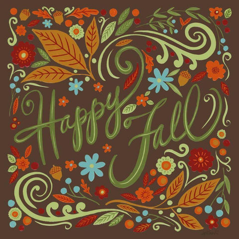 Happy Fall I Dark Gold Ornate Wood Framed Art Print with Double Matting by Tavoletti, Anne