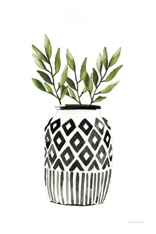 Geometric Vases II Green Black Ornate Wood Framed Art Print with Double Matting by Charro, Mercedes Lopez