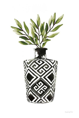 Geometric Vases III Green Black Ornate Wood Framed Art Print with Double Matting by Charro, Mercedes Lopez