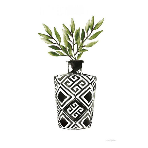 Geometric Vases III Green Gold Ornate Wood Framed Art Print with Double Matting by Charro, Mercedes Lopez