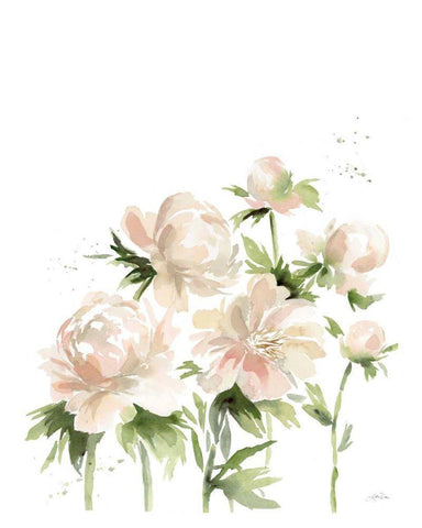 Peonies I White Modern Wood Framed Art Print with Double Matting by Pete, Katrina