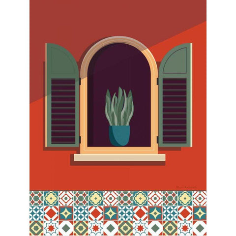 Window Lisboa Sage Gold Ornate Wood Framed Art Print with Double Matting by Escalante, Omar
