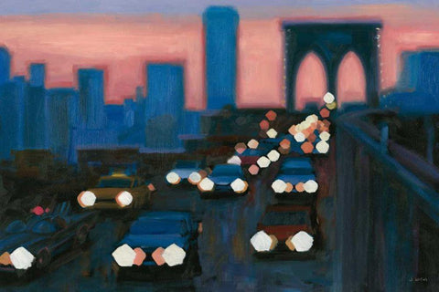 Brooklyn Bridge Evening White Modern Wood Framed Art Print with Double Matting by Wiens, James