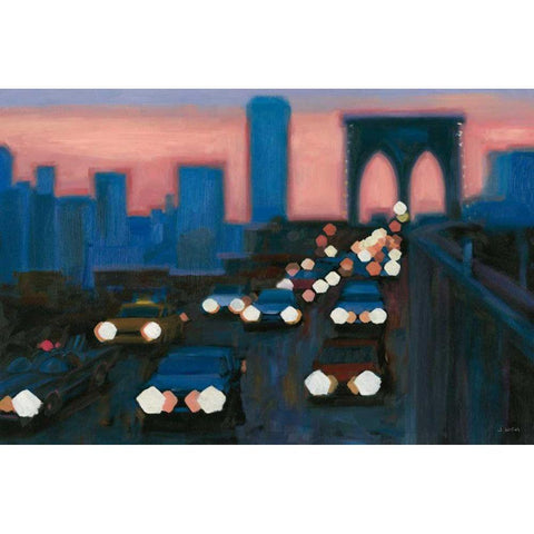 Brooklyn Bridge Evening Gold Ornate Wood Framed Art Print with Double Matting by Wiens, James