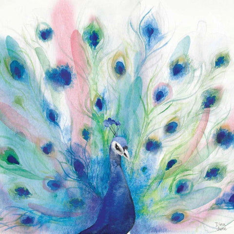 Peacock Glory IV Gold Ornate Wood Framed Art Print with Double Matting by June, Dina