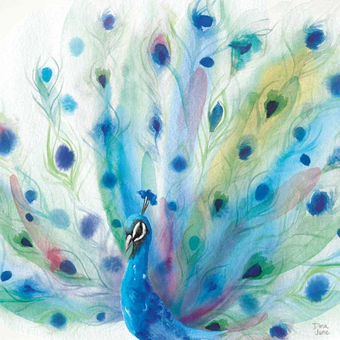 Peacock Glory V Gold Ornate Wood Framed Art Print with Double Matting by June, Dina