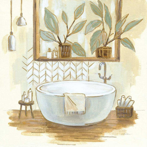 Sage Bathroom I White Modern Wood Framed Art Print by Vassileva, Silvia