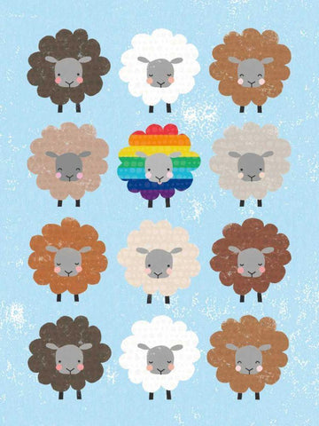 Be Ewe Brown and Rainbow Sheep 5x7 Black Ornate Wood Framed Art Print with Double Matting by Hershey, Moira