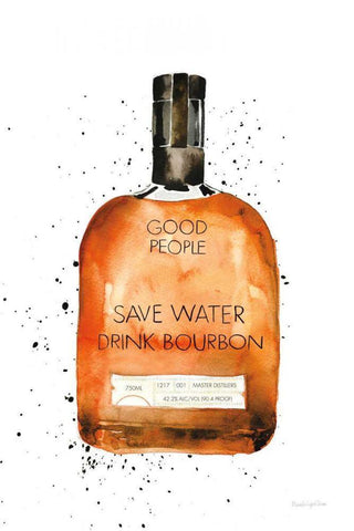 Save Water Drink Bourbon Black Ornate Wood Framed Art Print with Double Matting by Charro, Mercedes Lopez