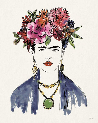 Frida Portrait I Black Ornate Wood Framed Art Print with Double Matting by Tavoletti, Anne