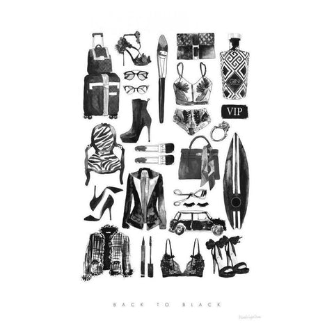 Back to Black I Black Modern Wood Framed Art Print with Double Matting by Charro, Mercedes Lopez