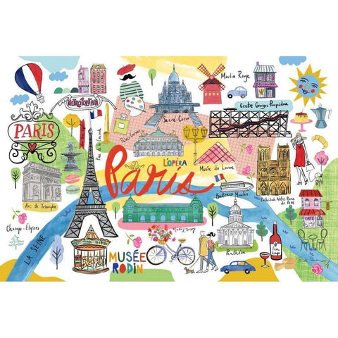 Paris Map Gold Ornate Wood Framed Art Print with Double Matting by Zaman, Farida