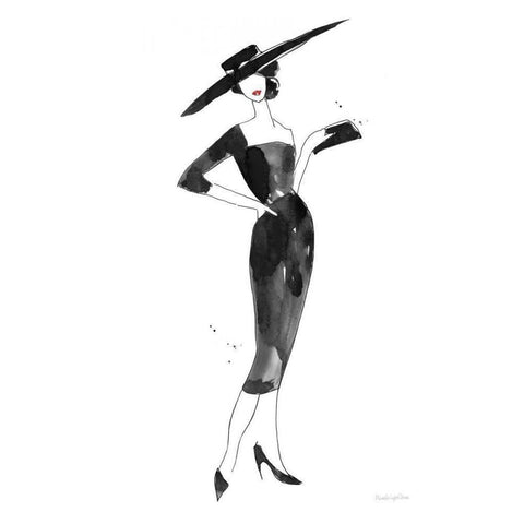 Fashionable Hat White Modern Wood Framed Art Print by Charro, Mercedes Lopez