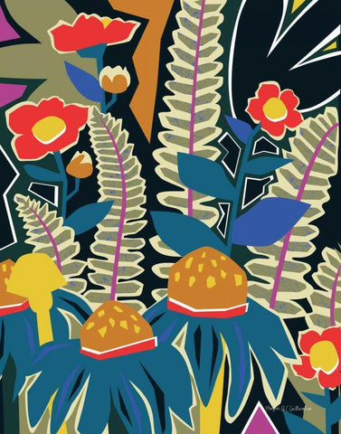 Ferns and Wildflowers II Black Ornate Wood Framed Art Print with Double Matting by Gallagher, Megan