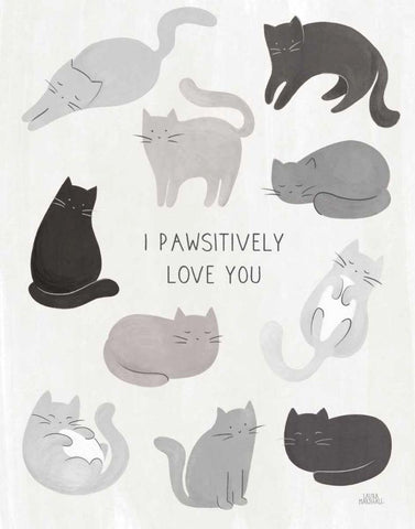 I Pawsitively Love You White Modern Wood Framed Art Print with Double Matting by Marshall, Laura
