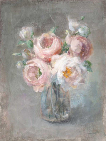 Pale Summer Blooms II White Modern Wood Framed Art Print with Double Matting by Nai, Danhui