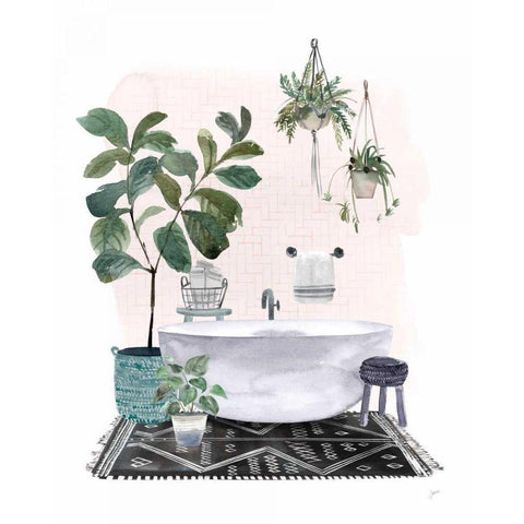 Courtyard Bath No Cat Gold Ornate Wood Framed Art Print with Double Matting by Panganiban, Karyn
