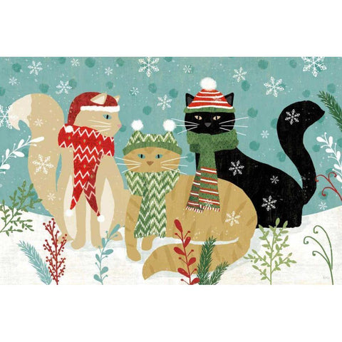 Purrfect Holiday I White Modern Wood Framed Art Print by Charron, Veronique
