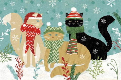 Purrfect Holiday I Black Ornate Wood Framed Art Print with Double Matting by Charron, Veronique