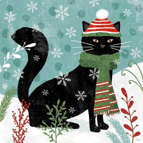 Purrfect Holiday II Black Ornate Wood Framed Art Print with Double Matting by Charron, Veronique