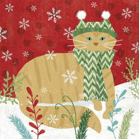 Purrfect Holiday III Black Ornate Wood Framed Art Print with Double Matting by Charron, Veronique