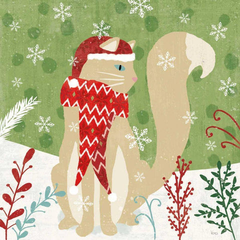 Purrfect Holiday IV Black Modern Wood Framed Art Print with Double Matting by Charron, Veronique