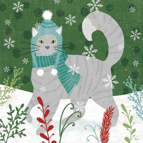 Purrfect Holiday V Black Ornate Wood Framed Art Print with Double Matting by Charron, Veronique